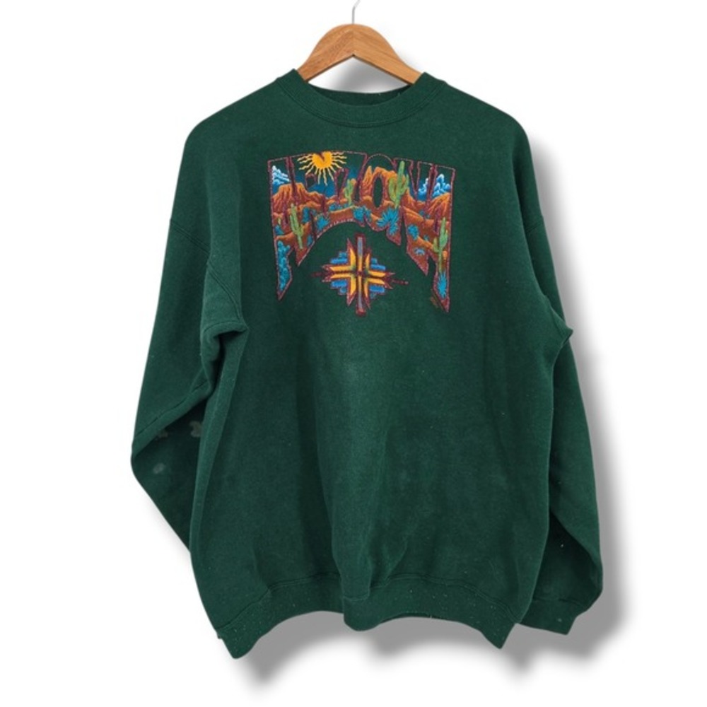 Vintage Hanes Arizona Desert Graphic Sweatshirt Mens XL‎ Green 90s Distressed